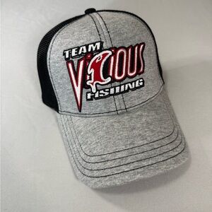 Team Vicious Fishing Trucker Hat‎ Gray Black Snapback Mesh Cap